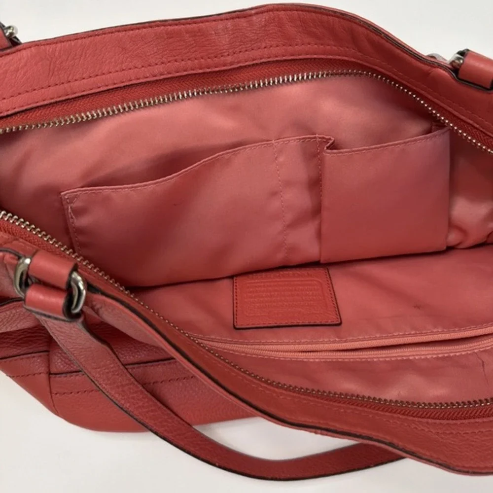 Coach F23284 Pebbled Leather Hobo Shoulder Bag Coral Red Zip Top.    ‎   5171